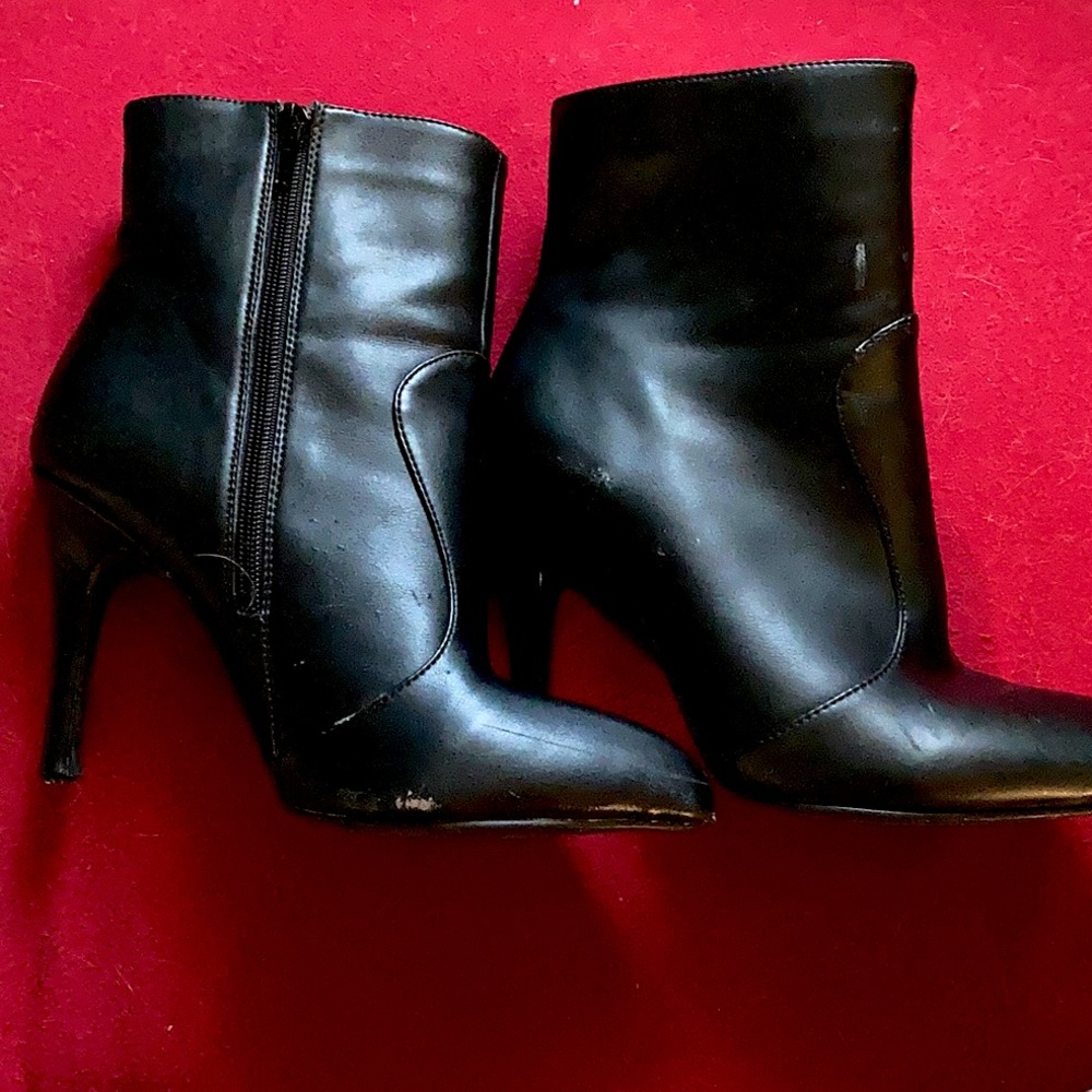 Leather boots with three and a half inch heel